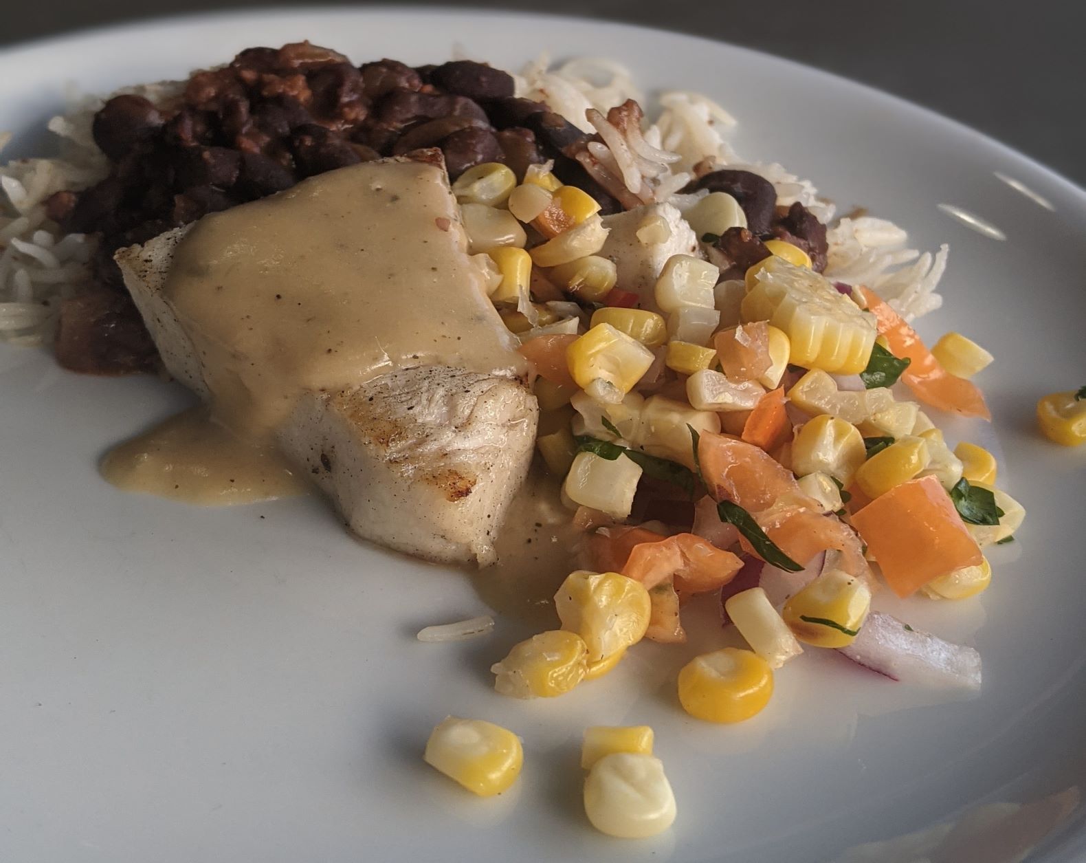 Grilled Swordfish with Tortilla Sauce and Corn Relish